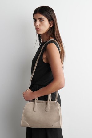 COS Women's Mini Studio Bowling Bag - Suede in Beige