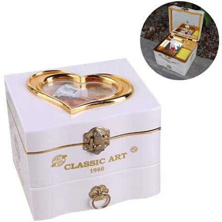 Musikalsk smykkeskrin, vintage roterende musiketui, gave med ballerina-danser og skuffe til opbevaring af smykker til piger til Valentinsdag, sort