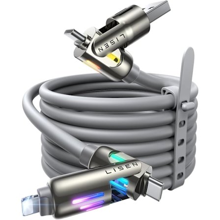 USB C till Lightning-kabel, 240W 4 i 1 Laddningskabel 2M, Chubby USB A/C till C/Lightning med Lampa för iPhone Laddare Snabbladdning iPhone Air 17 1