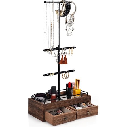 Smykkeholder - 3-etasjes smykkeutstillingsstativ med basoppbevaring B