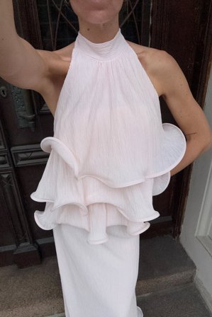 NA-KD - Topp med halterneck og volanger - Halterneck topper - Rosa - L (EU 42-44)