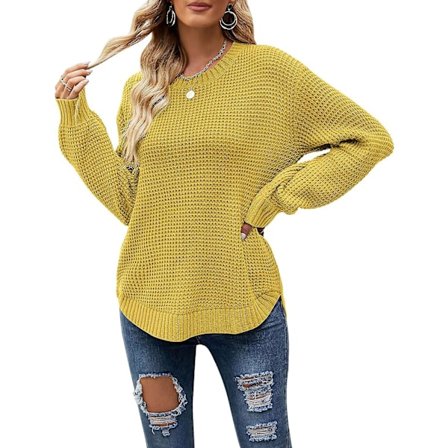 Dam 2023 Höst Casual Höst Våffelstickad tröja Lång ballongärmad lös tröja