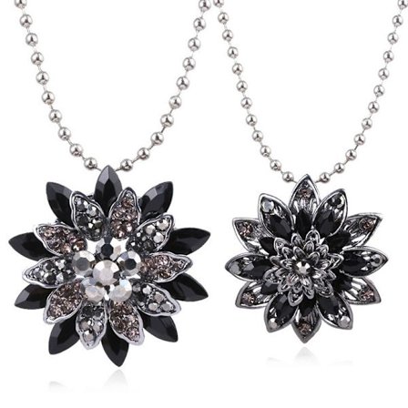 2 st svart dahlia halsband vintage blommig kristall koppar legering P