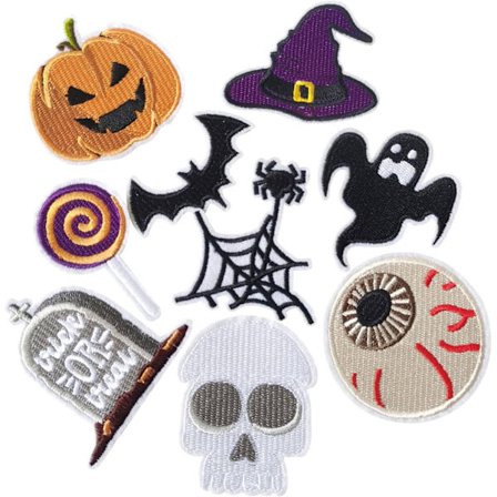 9 stk. Halloween Stryge-på-mærker, broderede spøgelser flagermus edderkopper græskar mærker, søde Halloween mærker til tøj, jakke, jeans