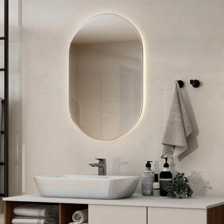 Oval spejl 80 × 50 cm med LED-belysning