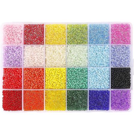 2mm glassfrø 24farger sett armbåndperler for smykkefremstilling