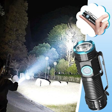 Ficklampa LED ficklampa mini ficklampa, 1000 lumen, uppladdningsbar kompakt LED ficklampa med klämma(B)