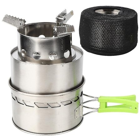 Tuulenpitävä ruostumattomasta teräksestä valmistettu ulkoilmaretkeilykaasupoltin Uuni - Kannettava siirrettävä puukiuas Ruokailuvälineet