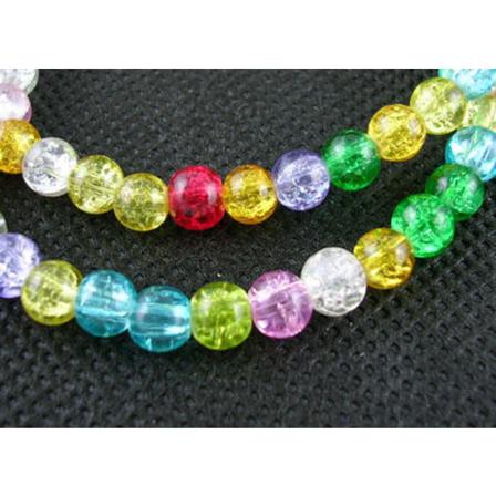 1 Sträng , Ca 66 St Mix Krackelerade Glaspärlor 6 Mm Runda