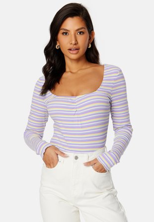 BUBBLEROOM Selda ls striped top Lilac / Yellow / Striped Klær