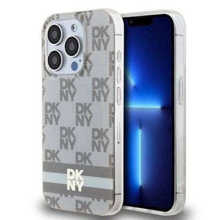 DKNY IML Checkered Mono Pattern & Printed Stripes MagSafe-fodral för iPhone 15 Pro Max - beige