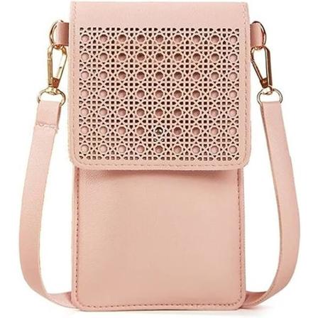 Rosa mobiltelefonveske for kvinner, med berøringsskjermvindu i PU-lær