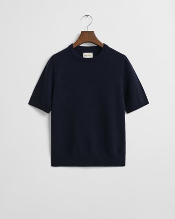 GANT Damen Kurzärmliger Rundhalspullover aus superfeiner Lambswool (M) Marineblau