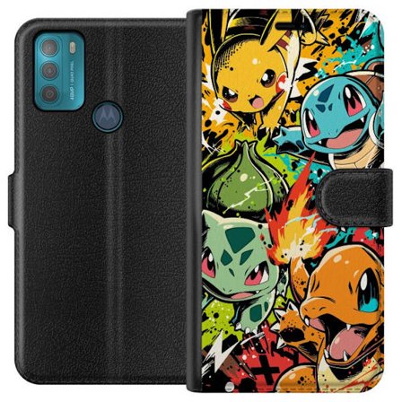 Yhteensopiva Lompakkokotelo Motorola Moto G50 Bulbasaur, Charmander ja Squirtle värikkäässä graffitimaisessa toimintasuunnittelussa