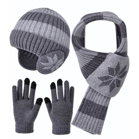 Vinterhue, halstørklæde og handskesæt til børn, fleeceforet ørevarmerhue og touchscreen-vanter, 3-delt tilbehør til koldt vejr til børn B