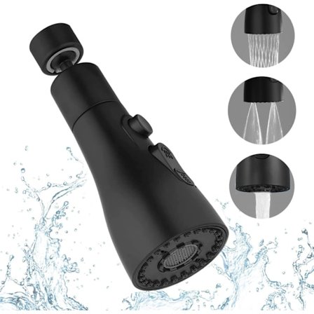 Svart Kökskransspray, 3-lägesmunstycke för Kökskran, Köks Spray, Kökskranar, Kranförlängning (Svart)