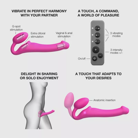 Vibrating Bendable Strap-On - Fuchsia Medium - strap-on-me