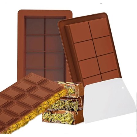 Pakke med 2 Silikon Sjokoladeformer, Dype Sjokoladeplateformer Non-Stick Belegg Sjokoladeform, Ideell for Sjokolade med Pistasjnøtter