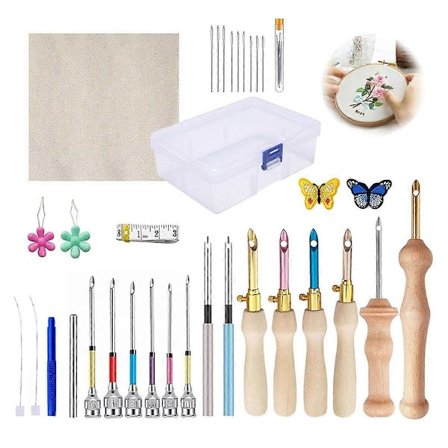 35 stk. Punch Needle Kit, Punch Needle Verktøy Justerbart Punch Needle Broderisett, Sykunst Nålverktøy for Nybegynnere
