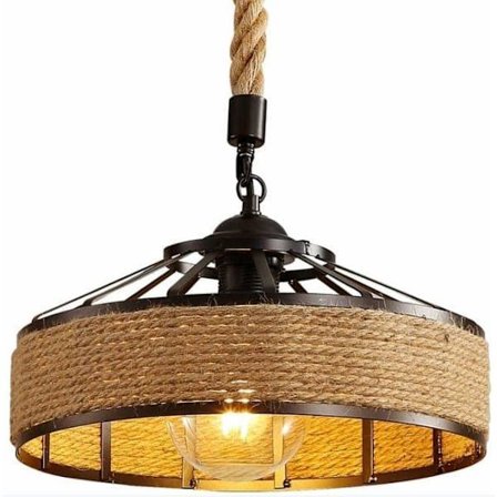Retro pendant lamp in hemp rope - Black metal ceiling lamp for hallway, kitchen, 220V E27_TF_TF