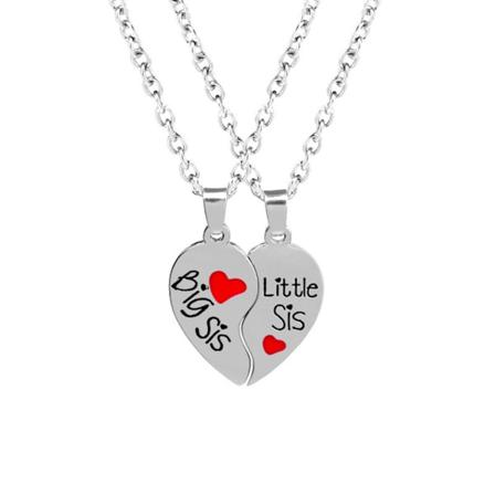 2x/ Set Sister Heart Pendant Halskjede Bestevenn Matchende Hjerte Nøkkelringer Smykker Dekorasjon Gaver for Kvinner Jenter null - A