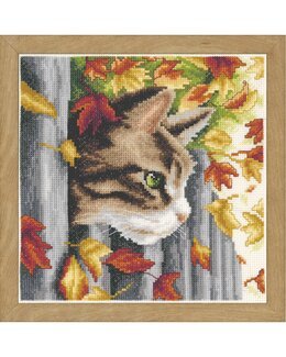 Broderikit Tavla Katt mellan staket