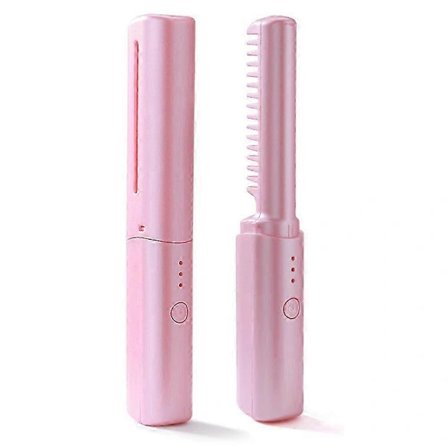 USB Genopladelig Mini Glattejern, Trådløs Glattebørste, Rejse Glattejern, Bærbar Elektrisk Glattekam Opvarmet Hårbørste Pink