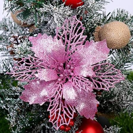 10 STK Juleblomster Stor Julestjerne Glitter Blomst Juletræ Hængefest Xmas Decor