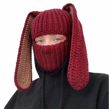 Stickade Mössor Söt Kanin Långa Öron Rolig Mössa För Halloween Wine Red 59cm