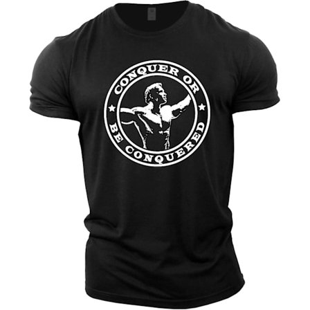 Gymtier Bodybuilding T-shirt för män - Arnold Schwarzenegger Conquer - Gym Training Top