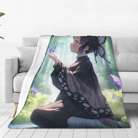 Demon Slayer Tæppe til Mænd & Kvinder, Superblødt Fluffy Fleece, Hyggeligt Varmt Rejseplaid til Sofa, Seng, Gave til Alle Årstider [D]