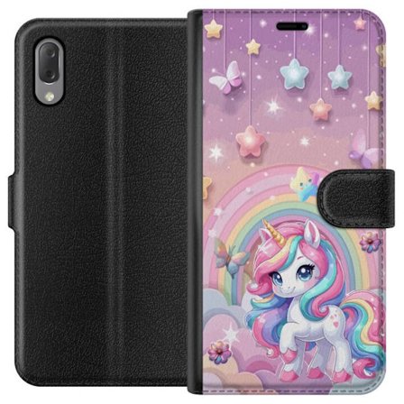 Kompatibelt Lommeboketui til Sony Xperia L3 Magisk enhjørning med regnbue manke, stjerner og sommerfugler mot en pastellhimmel med skyer