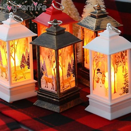 Juledekorasjon Lykt LED Stearinlys Telys Julenissen Elg Lampe Nyttårsgave