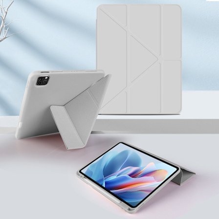 Kotelo iPad Air 11 2024/2025 -mallille, harmaa Y-taitto, pehmeää nahkaa, stylus- ja lataustuki