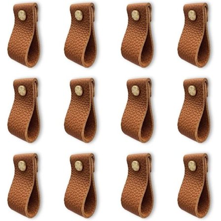 Brunt sett med 12 møbelhåndtak i skinn, kjøkkendørhåndtak, dørhåndtak med skruer og muttere, antikollisjonsskap d