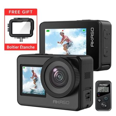 AKASO Brave 7 4K Sportkamera IPX8 10M Vattentät med fodral 30FPS 20MP EIS 2.0 110'' WiFi 512GB Röststyrning Mikrofonstöd Svart