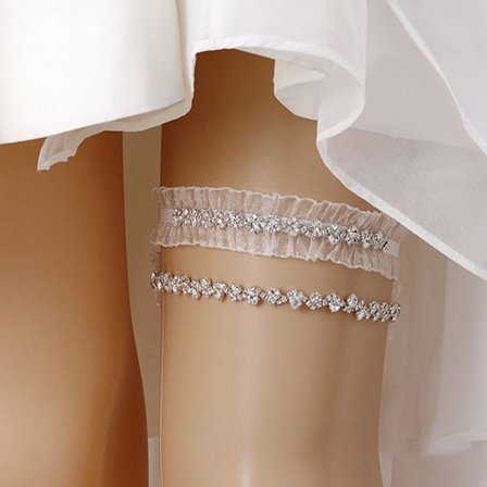 Blonder Blomsterben Strømpebånd Krystal Lårring HVID&SØLV