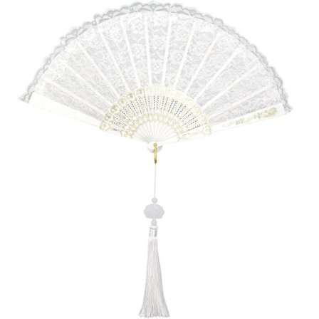 Vit Spetsfläkt, Bröllopsfläkt, Vit Bröllopsfläkt med Silkespresentpåse, Vikfläkt