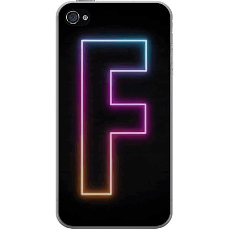 Yhteensopiva Puhelinkuori Apple Apple iPhone 4 Neonkirjain F vaaleanpunaisella, sinisellä ja keltaisella valokehyksillä tummaa taustaa vasten, graaf