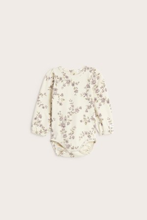Newbie | Blommig body med puffärm | Ljusbeige