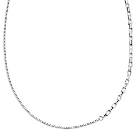 New Classics | 4 mm zilverkleurige roestvrijstalen ketting met dubbele rechthoekige en vierkante box chain schakel voor mannen - Schakelkettingen