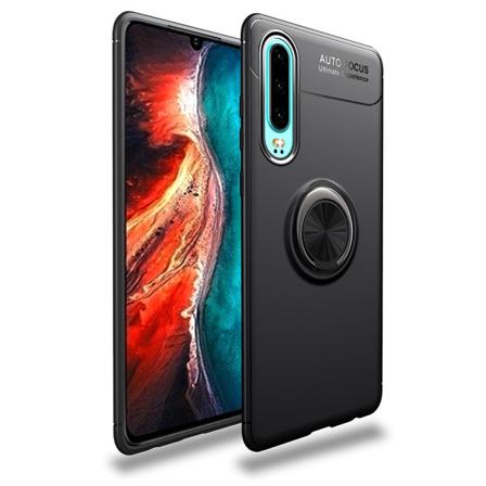 Elegant Smart Deksel med Ring Holder AUTO FOCUS - Huawei P30 Svart/Svart