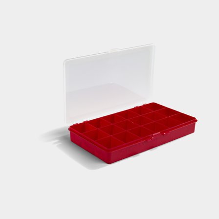 Small storage container Nordiska Plast, red, 275 x 155 x 40 mm, 18 compartments