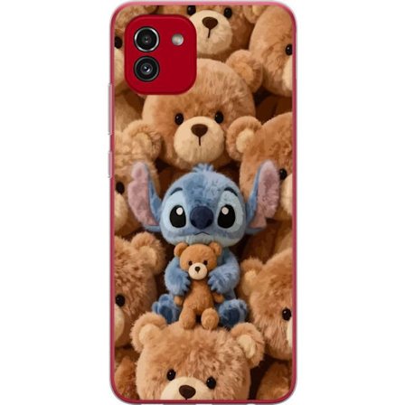 Kompatibel Mobilcover til Samsung Galaxy A03 Stitch omgivet af brune teddybjørne med en lille teddybjørn i armene i en sød og hyggelig kawaii-design