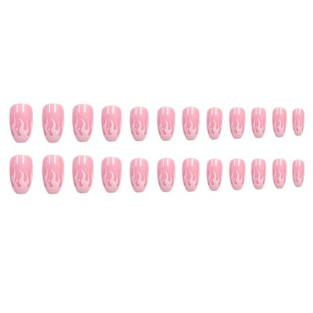 BABALAL 24 stk. Medium Kiste Kunstige Negler Rosa Hvit Flamme Falske Negler Glanset Ballerina Trykk på Negler for Kvinner og Jenter