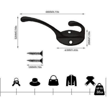 10 styk vintage sorte garderobekroge, vægkroge i metal med 25 skruer