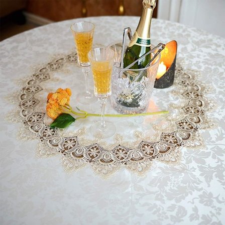 Rund bordsduk spets antik spets broderad bordsduk