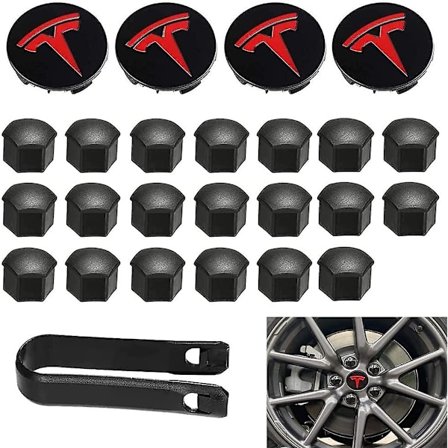 Aero Hjulkapslar och Hjulmutterkåpor med Tesla-Logotyp för Model 3, Model Y (röd)