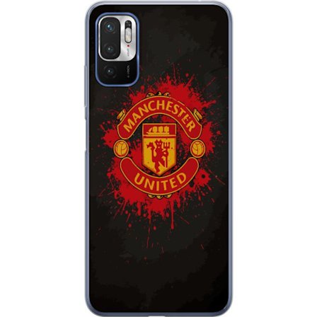 Kompatibelt Mobildeksel til Xiaomi Xiaomi Redmi Note 10 5G Manchester United logo i rød og gul farge med røff sportslig bakgrunn