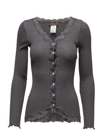 Silk Cardigan W/ Lace Strikket Trøje Cardigan Grå Rosemunde